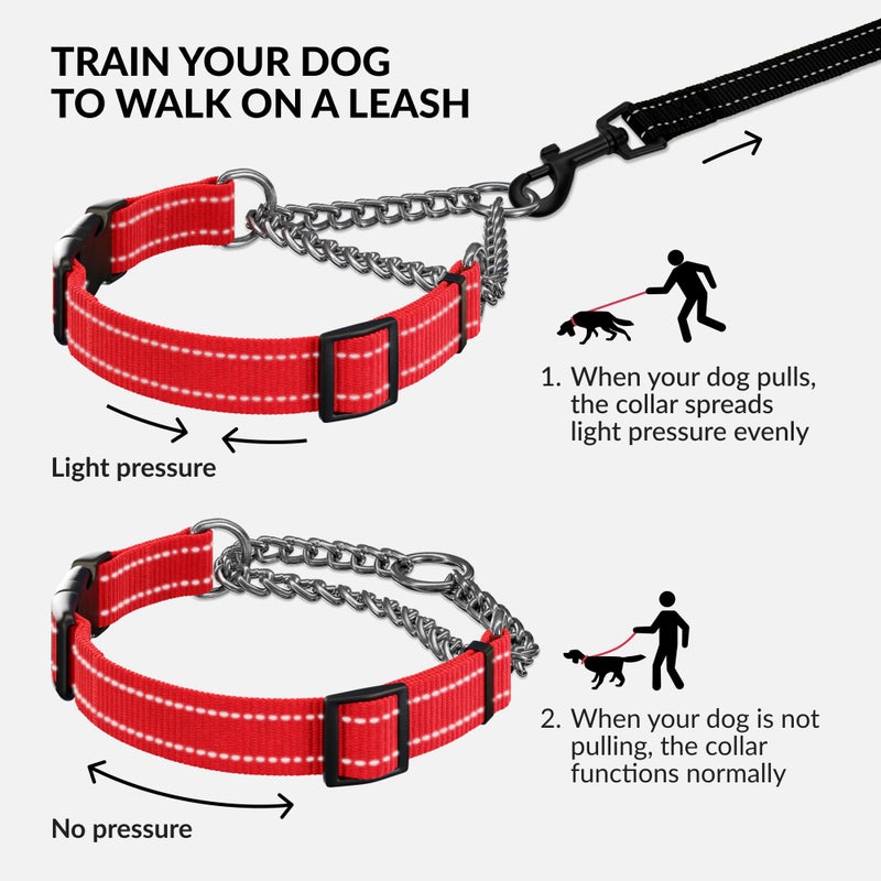 CollarDirect Martingale Dog Collar with Stainless Steel Chain and Quick Release Buckle - Reflective Collar for Large, Medium, Small Dogs - Red, Small (Neck Size 12"-15") - Image 2